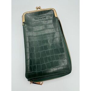 Tiny Big Bag Moma Dark Green Croc Embossed Wallet Crossbody Phone Bag